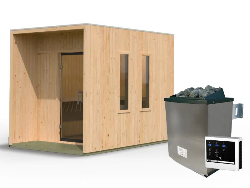 Karibu Saunahaus Laguna natur,73 mm -inkl. 9 kW Ofen ext. Steuerung - Image 2
