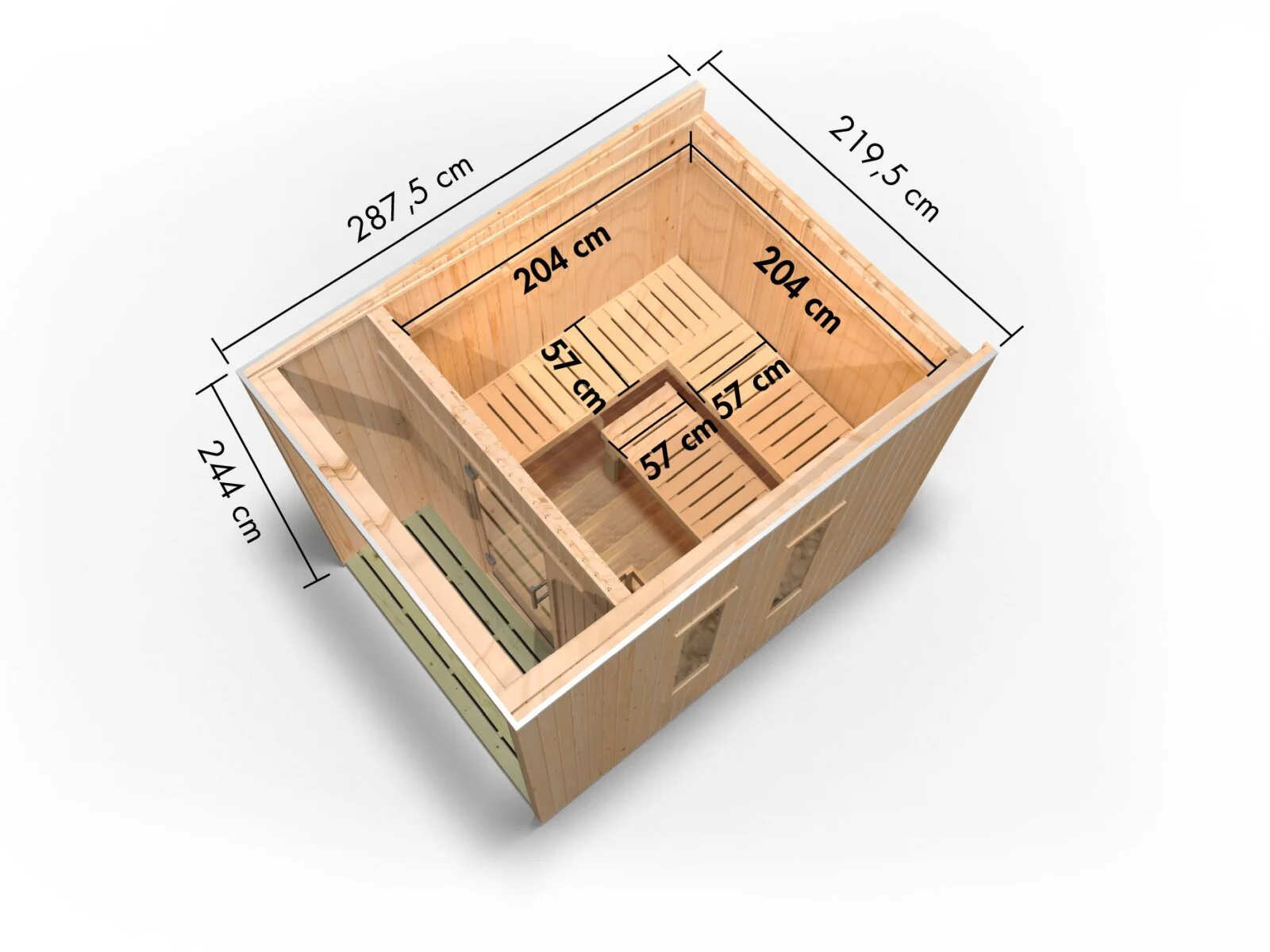 Karibu Saunahaus Laguna natur,73 mm -inkl. 9 kW Ofen ext. Steuerung Wifi HUUM - Image 2