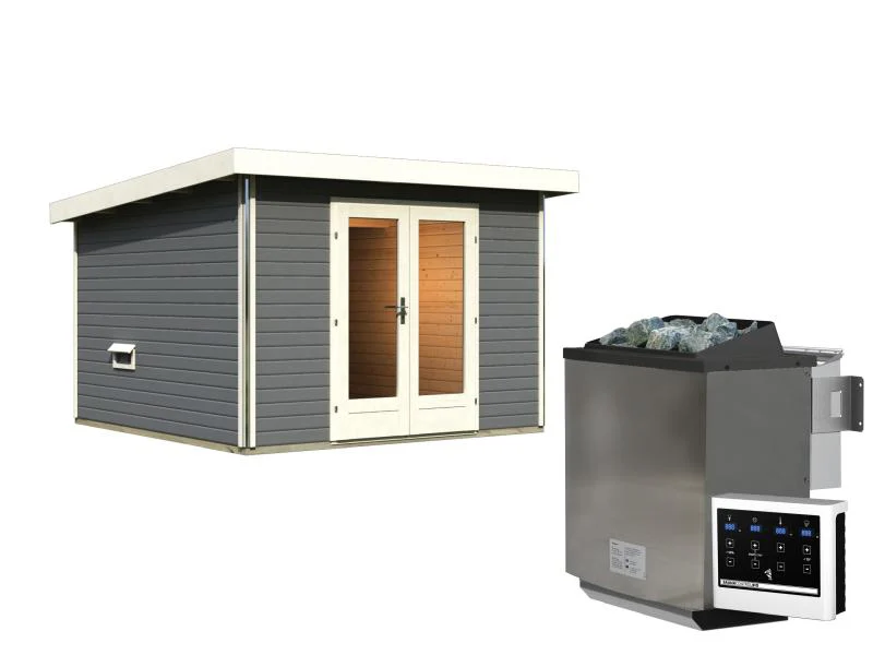 Karibu Saunahaus Mainburg 1 Set A terragrau -9kW Bioofen ext. Strg - Image 2