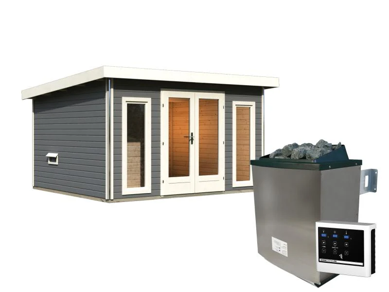 Karibu Saunahaus Mainburg 2 Set A terragrau -9 kW Ofen ext. Steuerung - Image 2