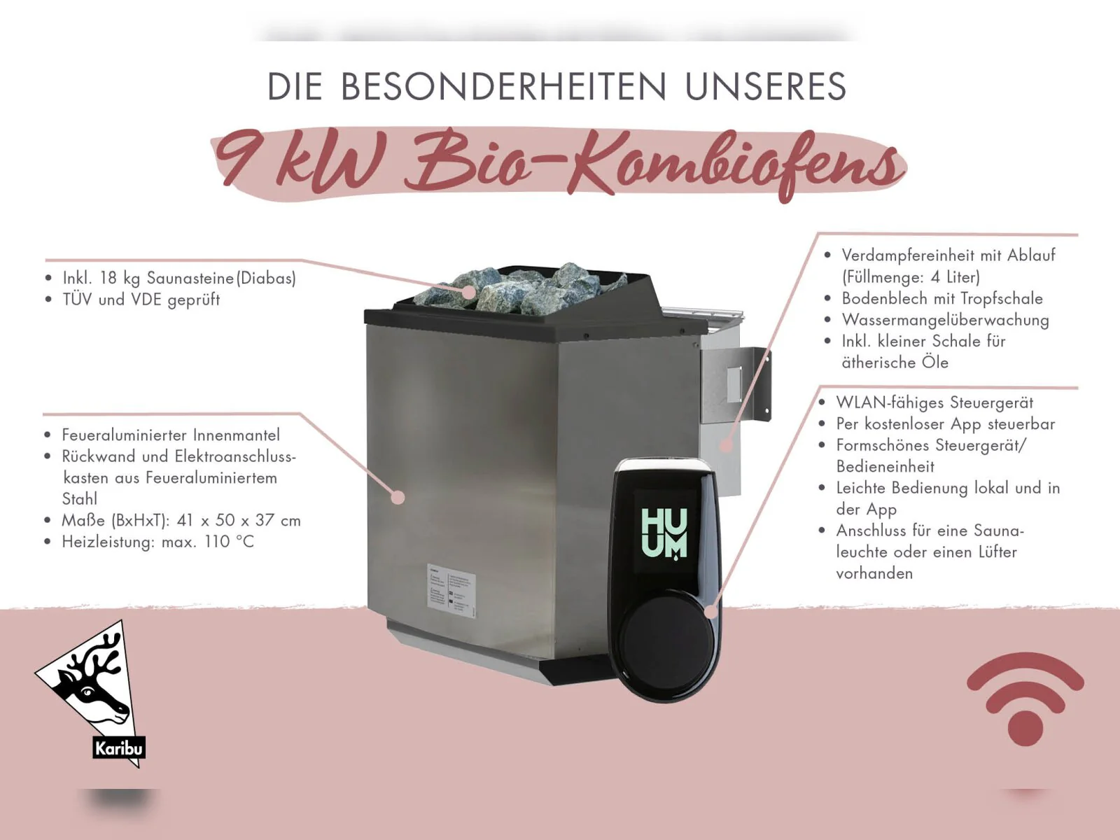 Karibu Saunahaus Mainburg 2 Set A terragrau, inkl. 9 kW Bioofen ext. Steuerung HUUM - Image 12