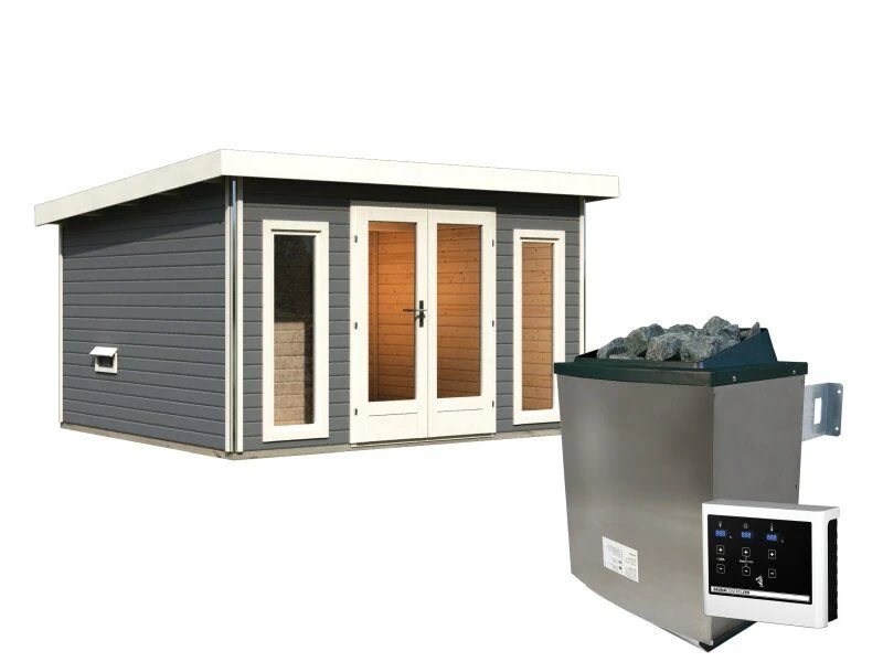 Karibu Saunahaus Mainburg 2 Set B terragrau -9 kW Ofen ext. Steuerung- - Image 2