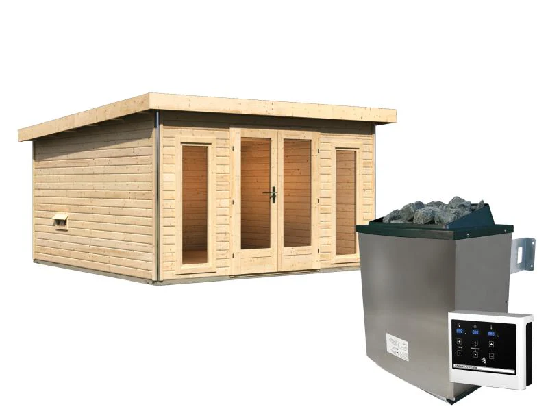 Karibu Saunahaus Mainburg 3 Set A naturbelassen -9 kW Ofen ext. Strg - Image 2