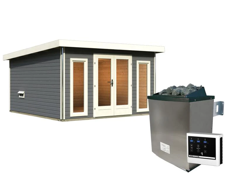 Karibu Saunahaus Mainburg 3 Set A terragrau -9 kW Ofen ext.Strg - Image 2