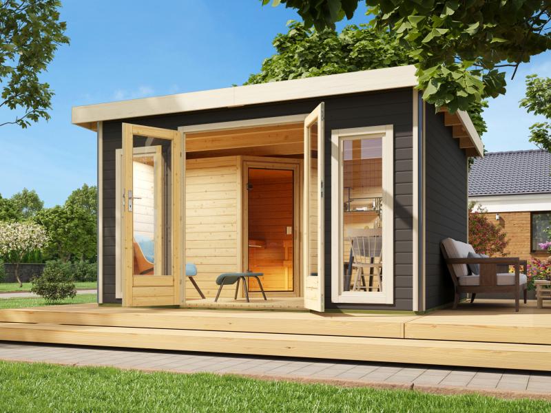 Karibu Saunahaus Mainburg 3 Set A terragrau -9 kW Ofen ext.Strg - Image 4