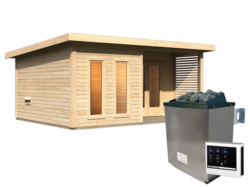 Karibu Saunahaus Mainburg 5 Set A naturbelassen- 9 kW Ofen ext. Strg - Image 2