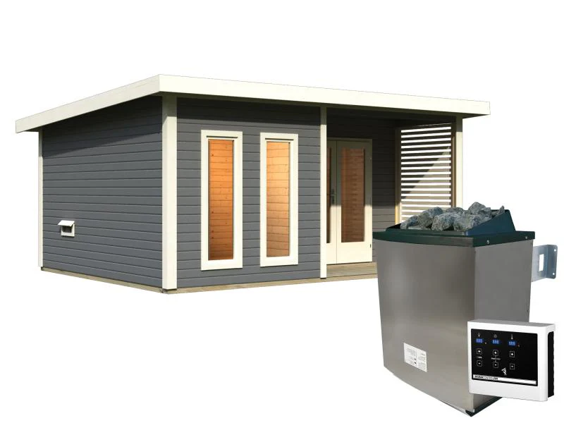 Karibu Saunahaus Mainburg 5 Set B terragrau- 9 kW Ofen ext. Strg - Image 2