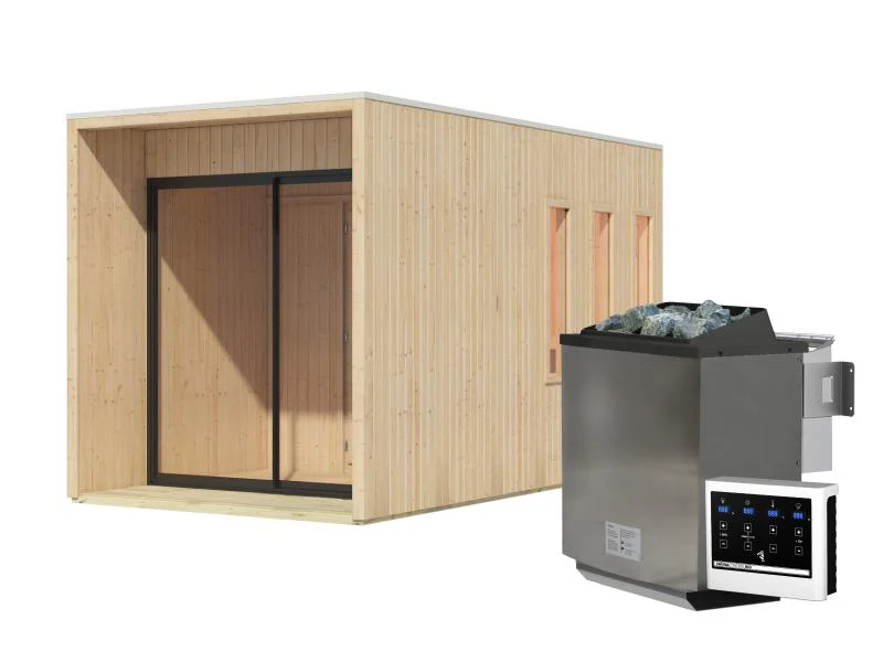 Karibu Saunahaus Miramar natur, inkl. 9 kW Bioofen ext. Steuerung, inkl. Vorraum, 73 mm - Image 2