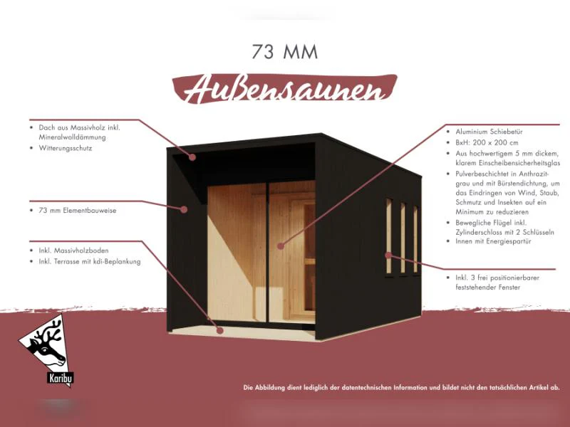 Karibu Saunahaus Miramar schwarz 73 mm ohne Ofen, inkl. Vorraum - Image 10