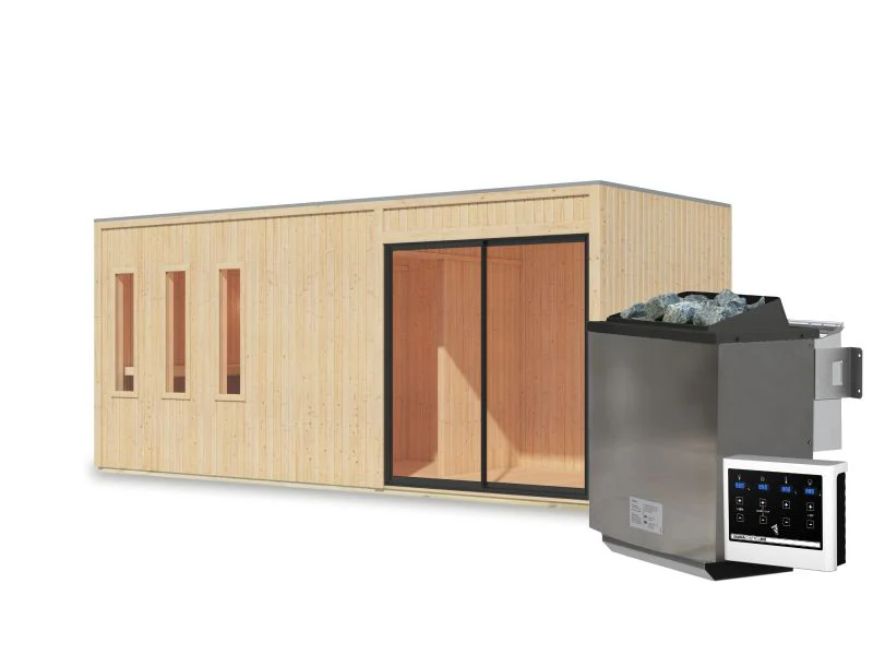 Karibu Saunahaus Monterey, natur, inkl. 9 kW Bioofen ext. Steuerung, mit Séparée im Vorraum, 73 mm - Image 6