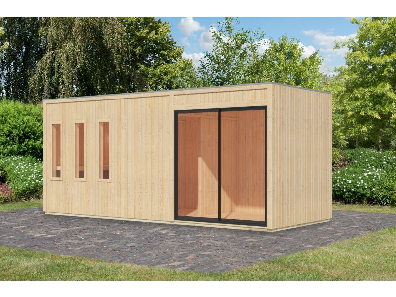Karibu Saunahaus Monterey, natur, ohne Ofen, inkl. Séparée im Vorraum, 73 mm - Image 3