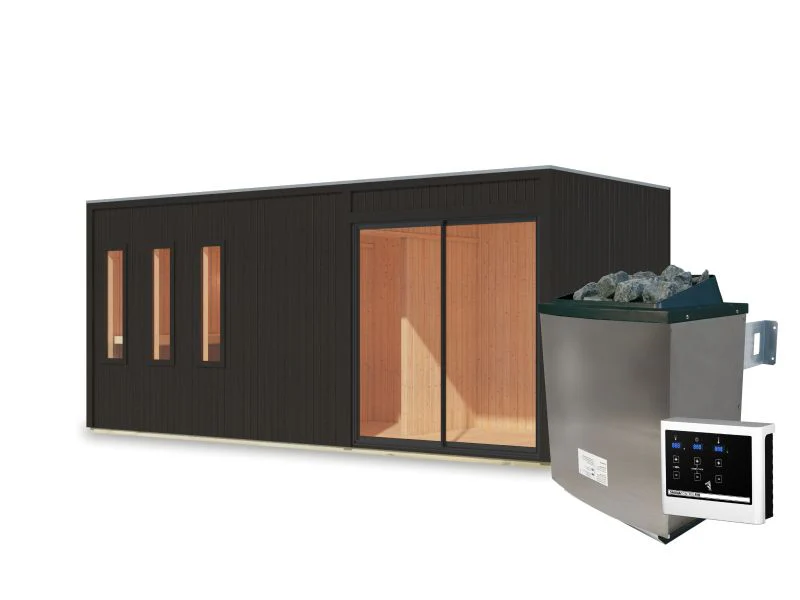 Karibu Saunahaus Monterey, schwarz, inkl. 9 kW Ofen ext. Steuerung, mit Séparée im Vorraum, 73 mm - Image 4