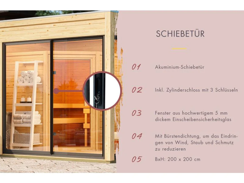 Karibu Saunahaus Monterey, schwarz, inkl. 9 kW Ofen ext. Steuerung, mit Séparée im Vorraum, 73 mm - Image 8
