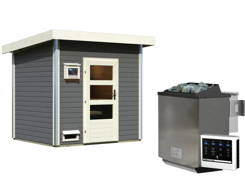Karibu Saunahaus Norge 38 mm- 9 kW Bio Ofen ext. Strg. - moderne Tür- terragrau - Image 2