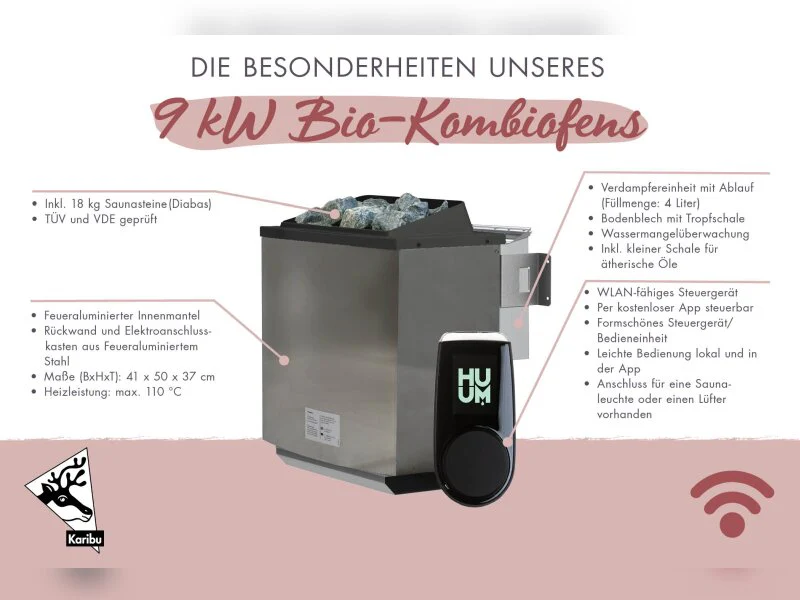 Karibu Saunahaus Skrollan 1 38 mm- 9 kW Bioofen ext. Steuerung HUUM- Klassische Tür - Image 10