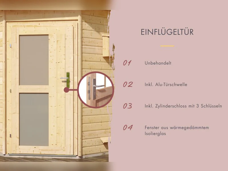 Karibu Saunahaus Skrollan 1 38 mm- 9 kW Ofen ext. Steuerung HUUM- Milchglastür - Image 7
