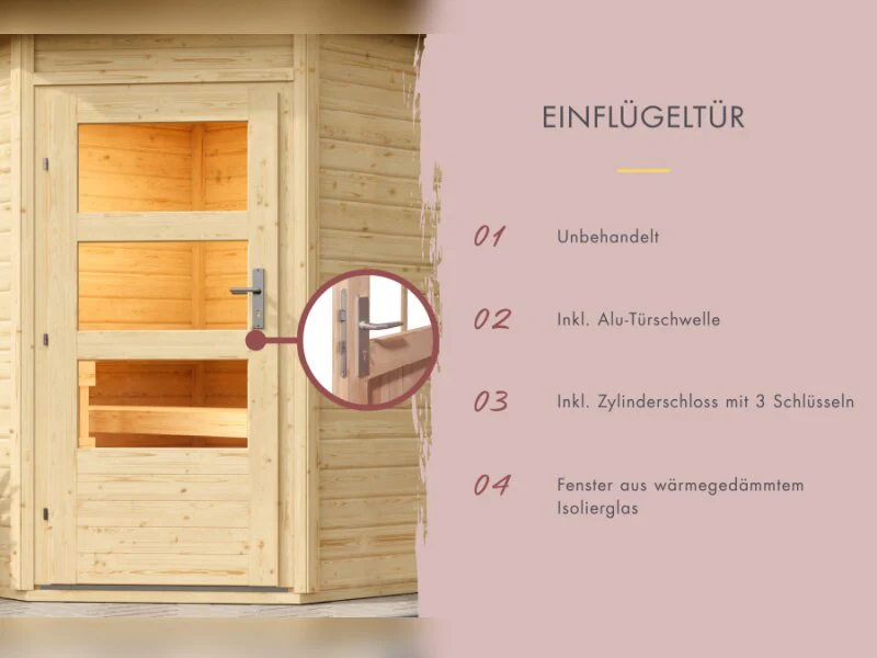 Karibu Saunahaus Skrollan 1 38 mm- 9 kW Ofen ext. Steuerung HUUM- Moderne Tür - Image 6