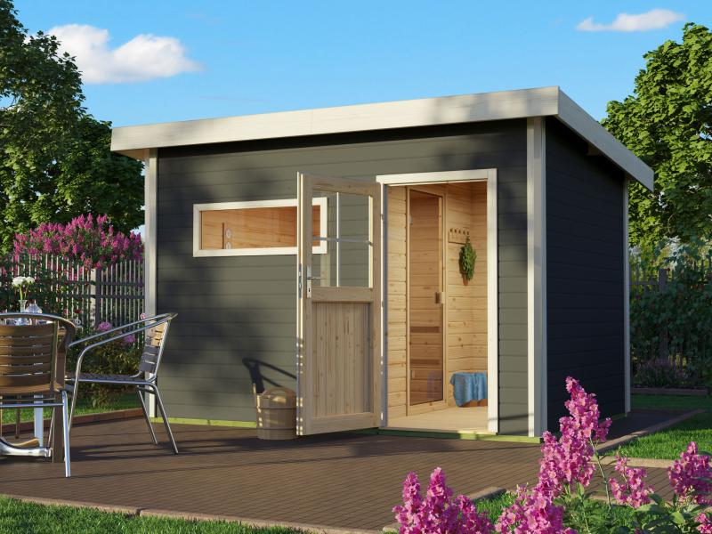 Karibu Saunahaus Skrollan 2 in terragrau- 9 kW Ofen ext. Steuerung- klassische Tür - Image 4