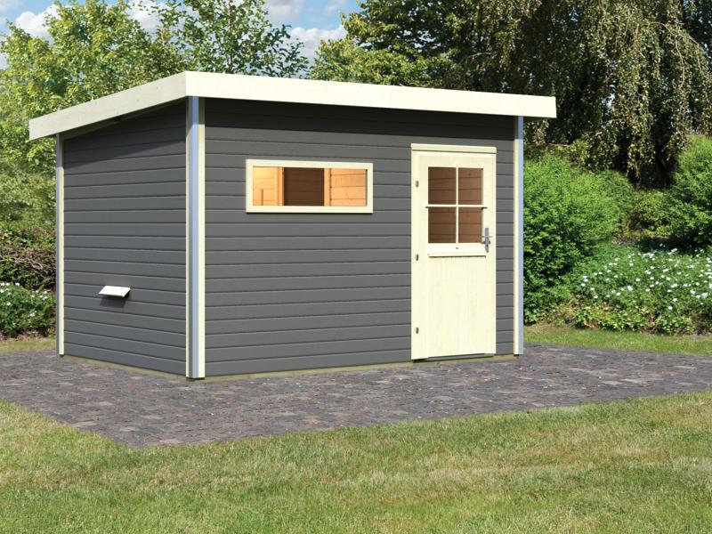 Karibu Saunahaus Skrollan 2 in terragrau- ohne Ofen- klassische Tür - Image 2