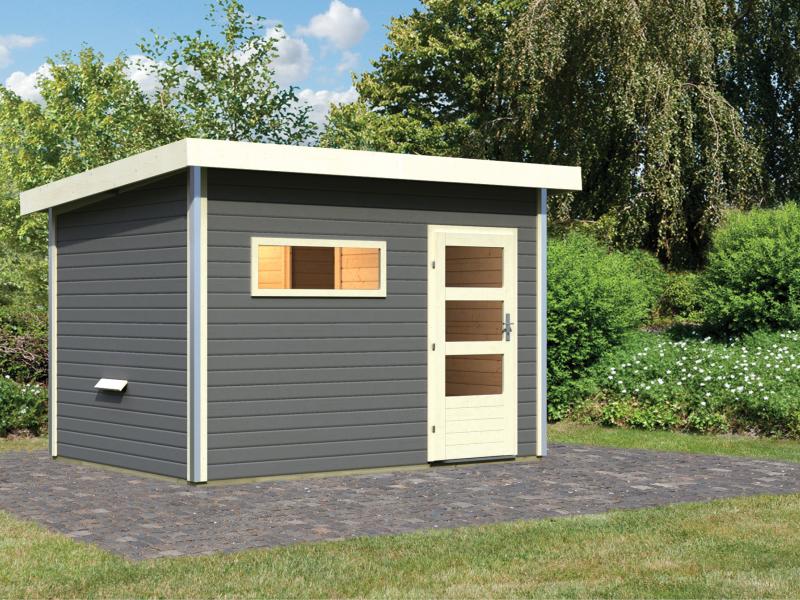 Karibu Saunahaus Skrollan 2 in terragrau- ohne Ofen- moderne Tür - Image 4