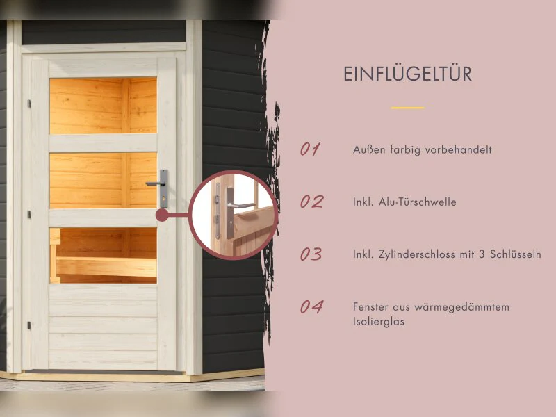 Karibu Saunahaus Skrollan 2, inkl.  9 kW Bioofen ext. Steuerung HUUM, Moderne Tür, Terragrau - Image 7