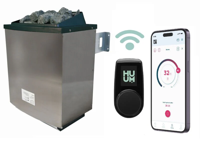 Karibu Saunahaus Skrollan 2, inkl. 9 kW Ofen ext. Steuerung HUUM - Milchglastür - Image 10