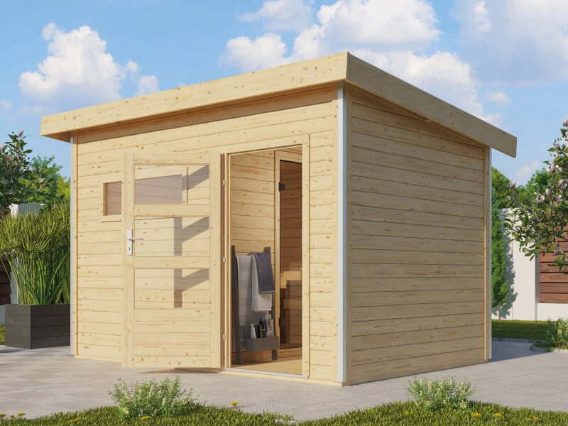 Karibu Saunahaus Skrollan 2, inkl. 9 kW Ofen ext. Steuerung HUUM, Moderne Tür - Image 2