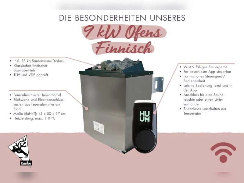 Karibu Saunahaus Skrollan 2, inkl. 9 kW Ofen ext. Steuerung HUUM, Moderne Tür, Terragrau - Image 10