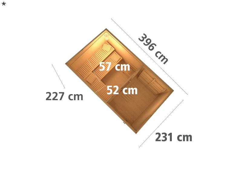 Karibu Saunahaus Skrollan 3 38 mm- ohne Ofen- Milchglastür - Image 3