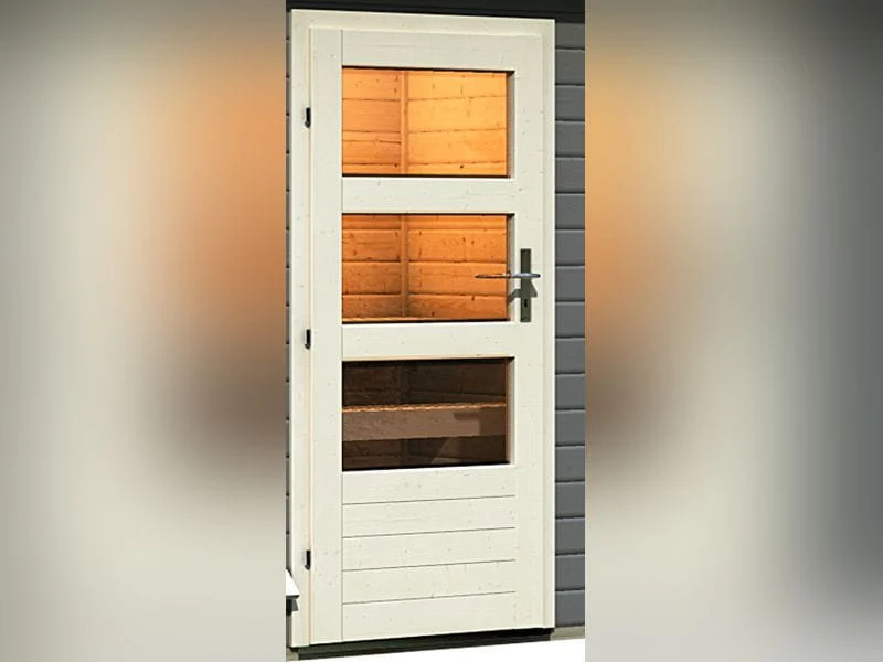 Karibu Saunahaus Skrollan 3 in terragrau 38 mm- 9 kW Bioofen Ext. Strg - moderne Tür - Image 5