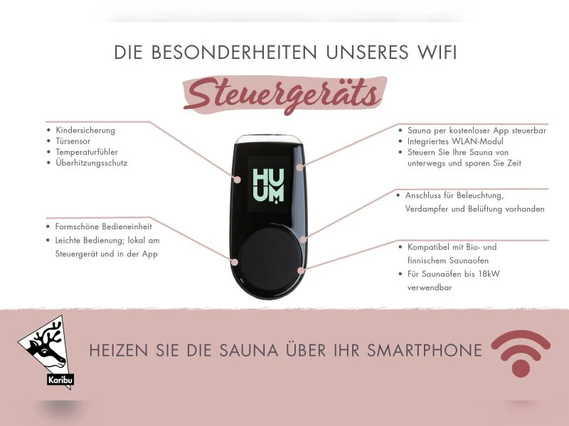 Karibu Saunahaus Skrollan 3, inkl. 9 kW Bioofen ext. Steuerung HUUM - Milchglastür - Image 4