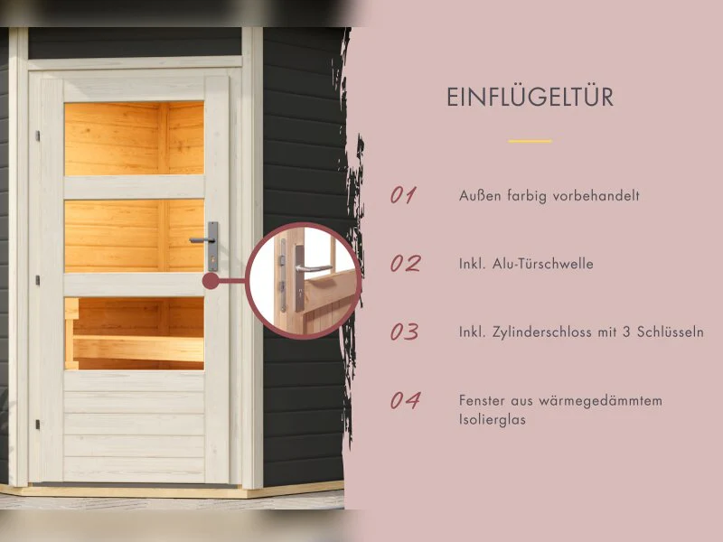 Karibu Saunahaus Skrollan 3, inkl. 9 kW Bioofen ext. Steuerung HUUM - Moderne Tür, Terragrau - Image 5