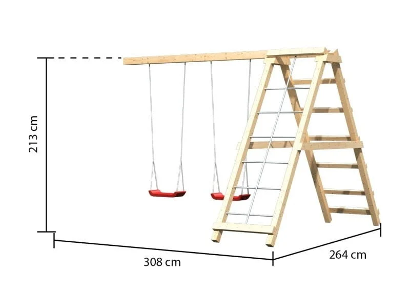Karibu Spielturm Lotti- Doppelschaukel mit Klettergerüst, Netzrampe und Rutsche in rot - Image 4