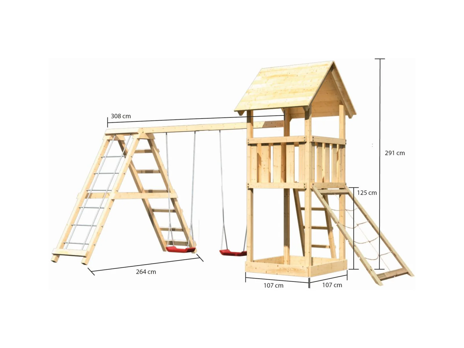 Karibu Spielturm Lotti- Doppelschaukel mit Klettergerüst und Netzrampe - Image 2