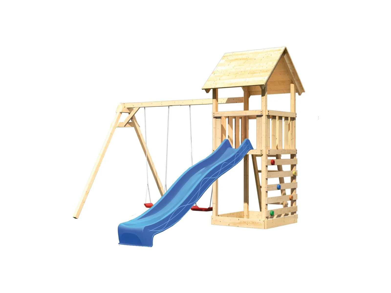 Karibu Spielturm Lotti mit Doppelschaukel, Kletterwand und Rutsche blau - Image 4