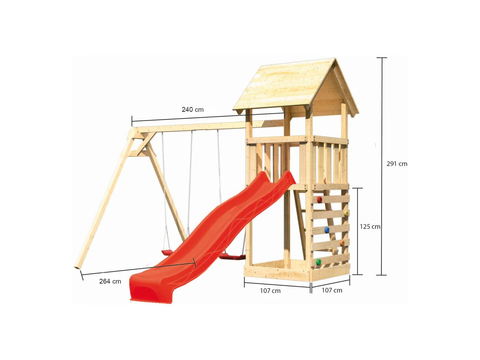Karibu Spielturm Lotti mit Doppelschaukel, Kletterwand und Rutsche rot - Image 2
