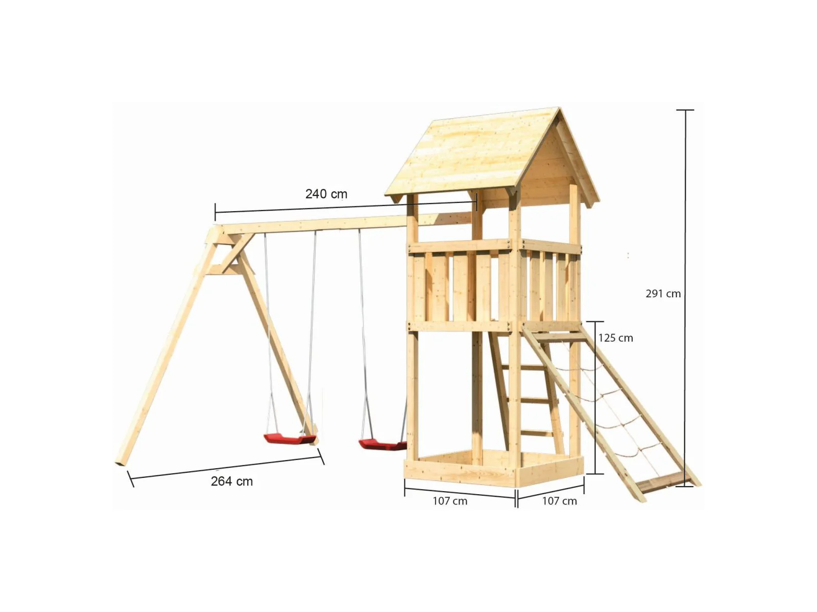 Karibu Spielturm Lotti mit Doppelschaukel und Netzrampe - Image 2
