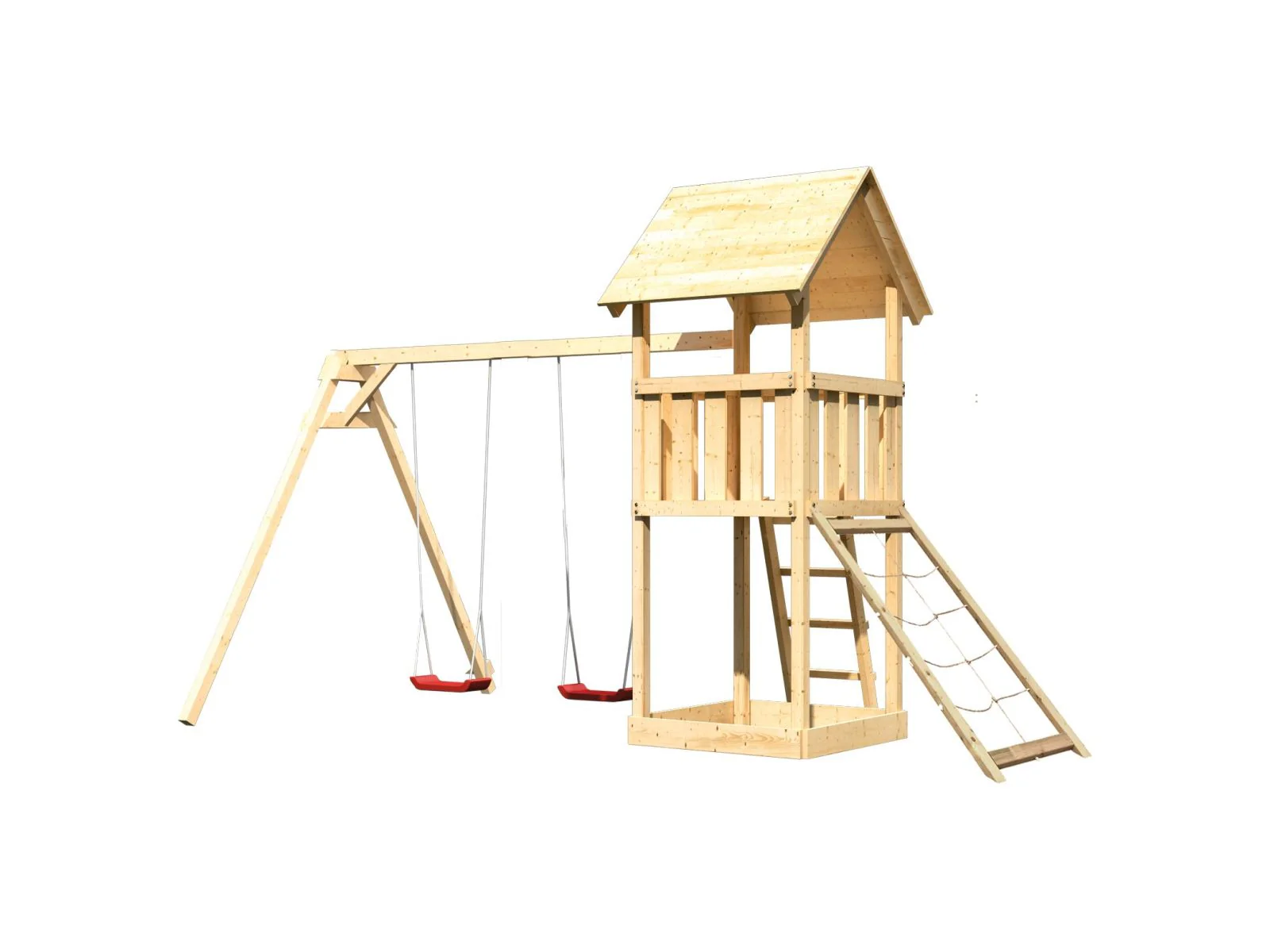 Karibu Spielturm Lotti mit Doppelschaukel und Netzrampe - Image 4
