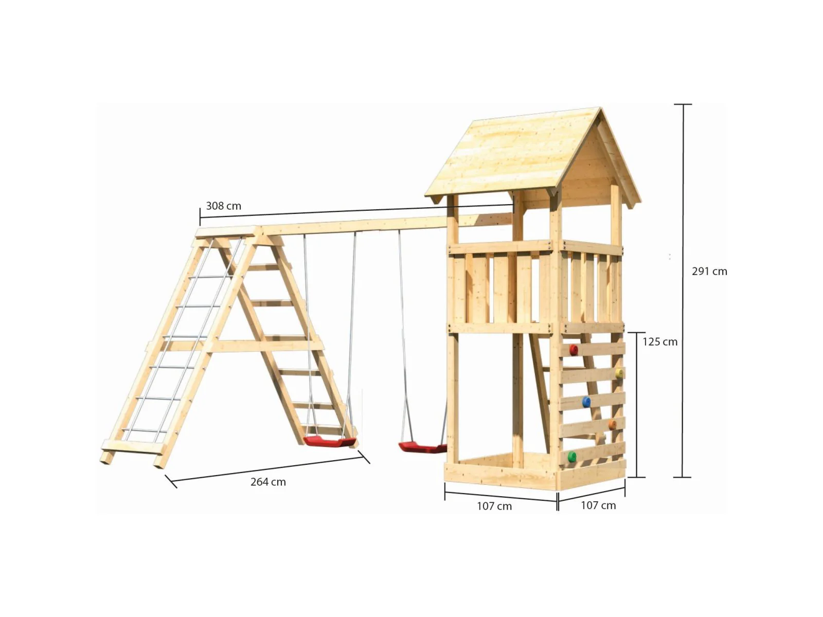 Karibu Spielturm Lotti mit Kletterwand und Doppelschaukel inkl. Klettergerüst - Image 2