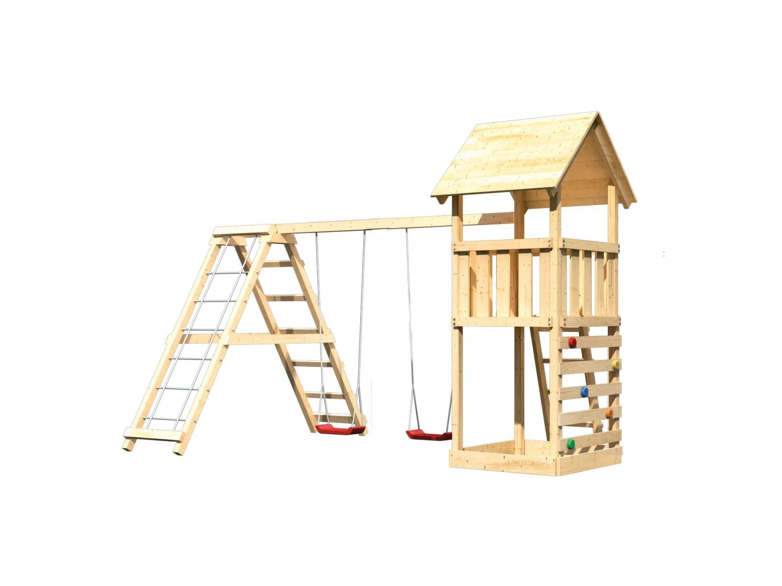 Karibu Spielturm Lotti mit Kletterwand und Doppelschaukel inkl. Klettergerüst - Image 4