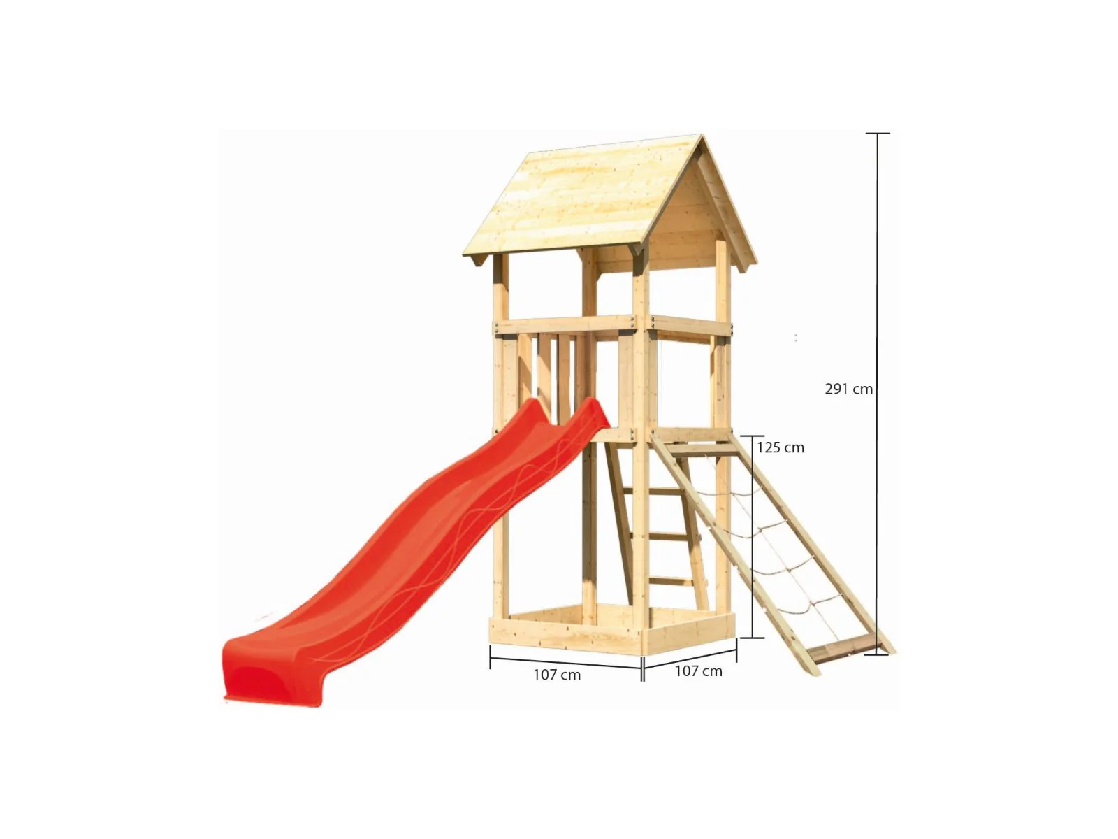 Karibu Spielturm Lotti mit Netzrampe und Rutsche rot - Image 2