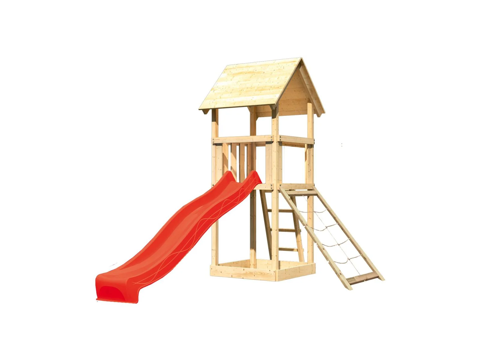 Karibu Spielturm Lotti mit Netzrampe und Rutsche rot - Image 4