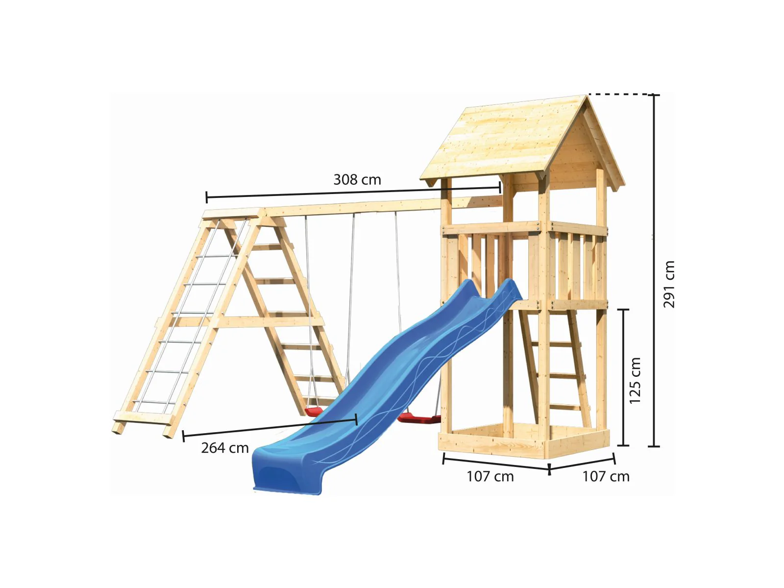 Karibu Spielturm Lotti mit Rutsche in blau und Doppelschaukel inkl. Klettergerüst - Image 3