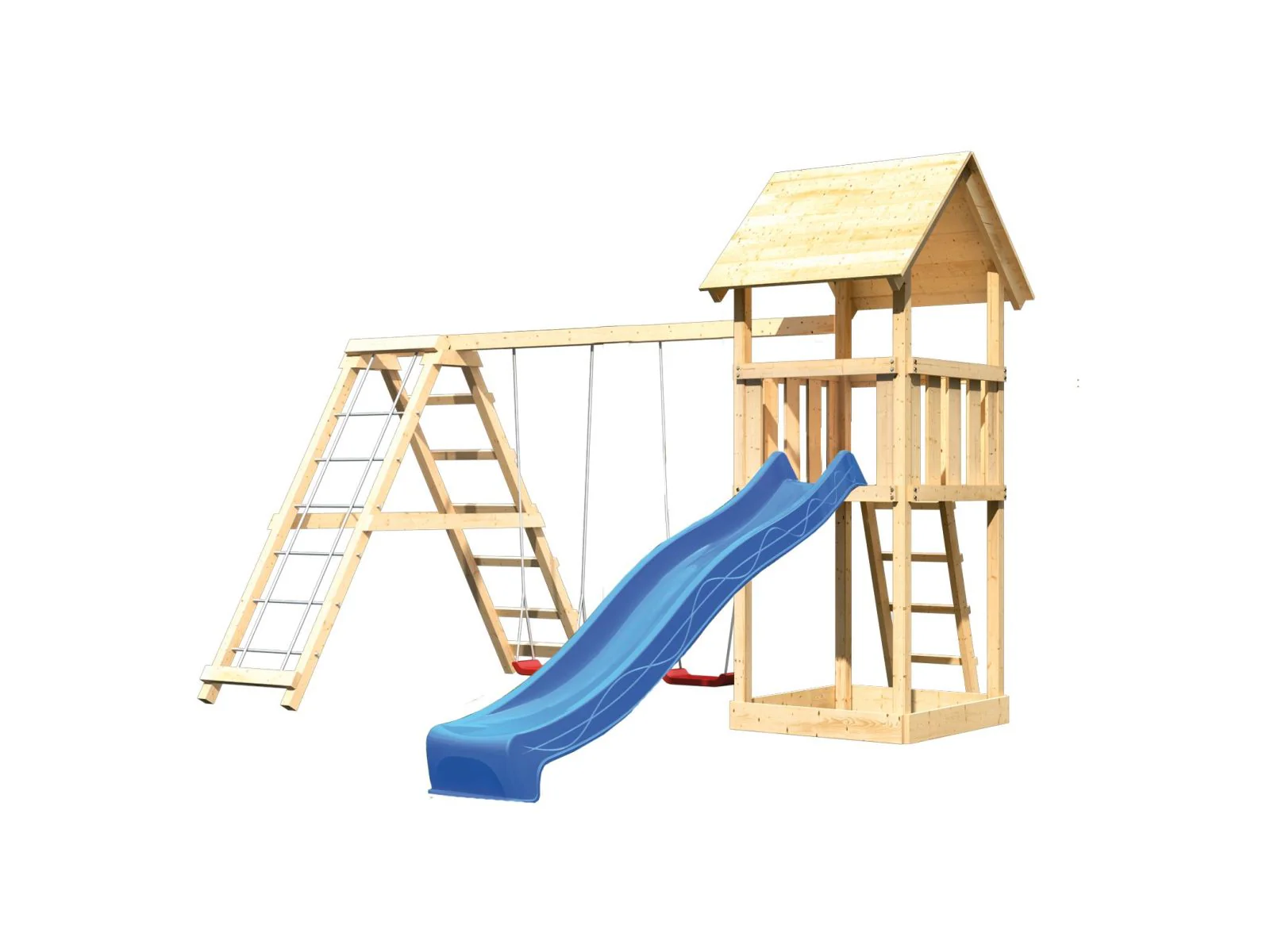 Karibu Spielturm Lotti mit Rutsche in blau und Doppelschaukel inkl. Klettergerüst - Image 5