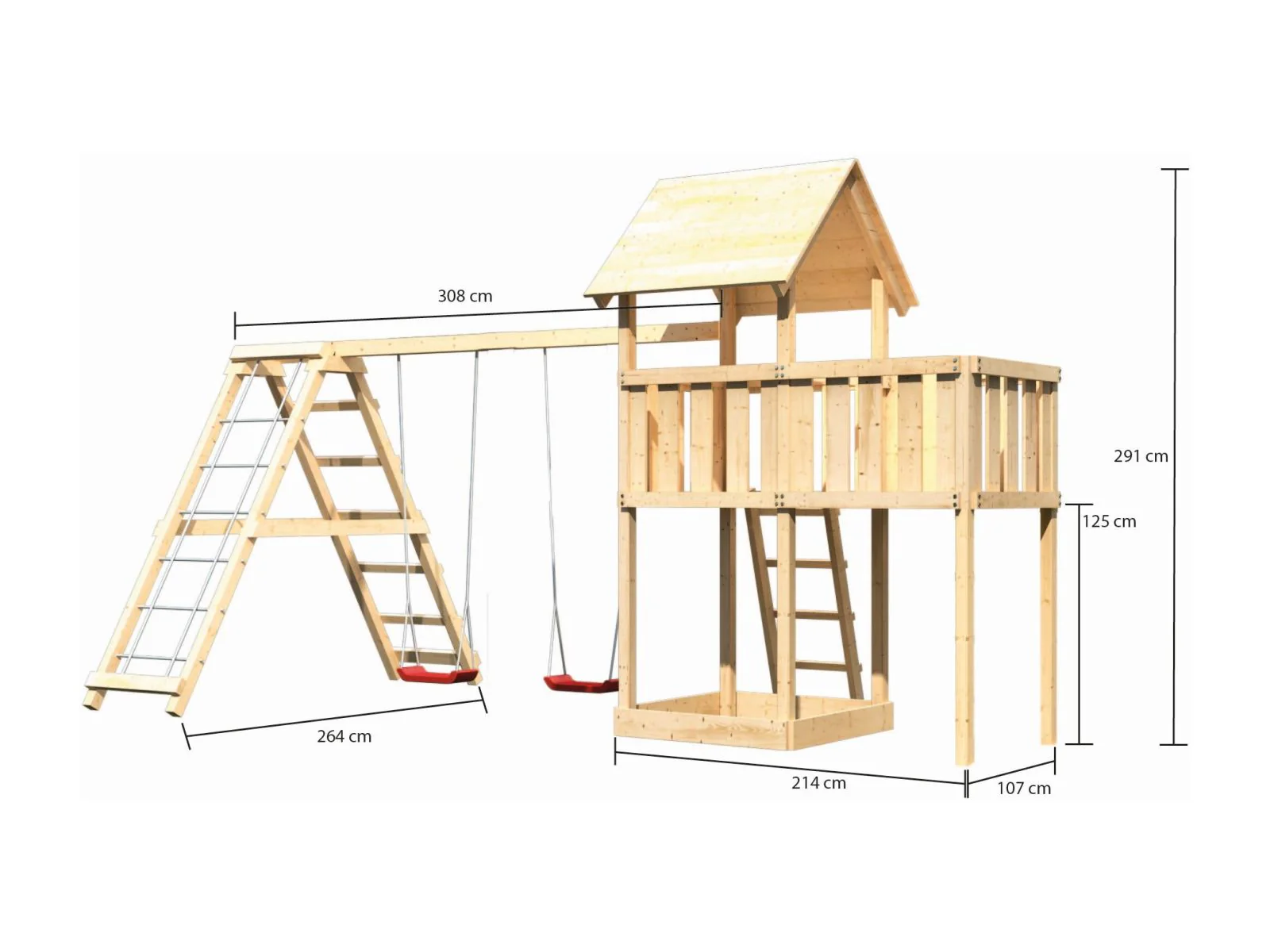 Karibu Spielturm Lotti natur- Anbauplattform- Doppelschaukel inkl. Klettergerüst - Image 2