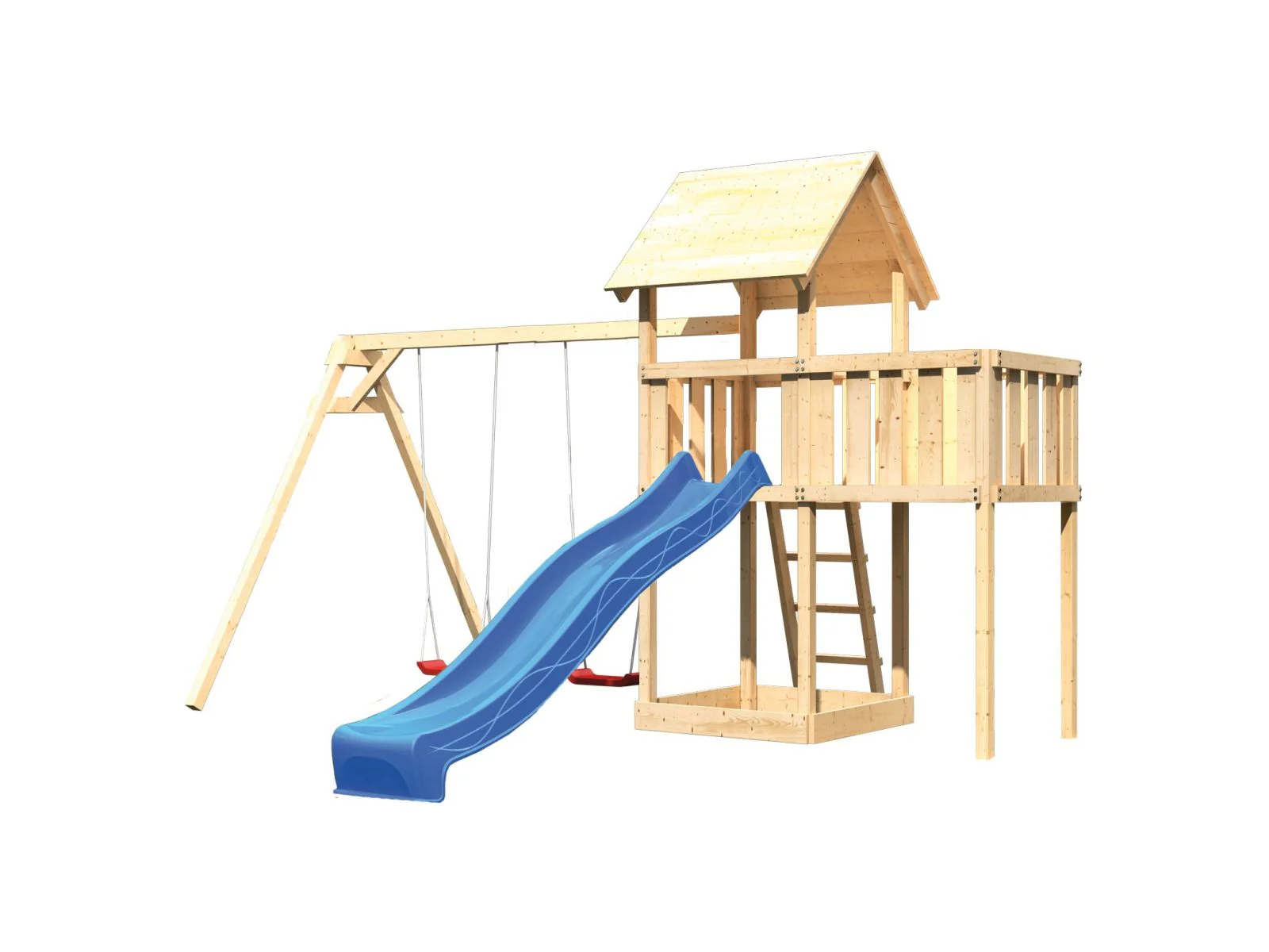Karibu Spielturm Lotti natur- Anbauplattform- Doppelschaukel- Rutsche blau - Image 4