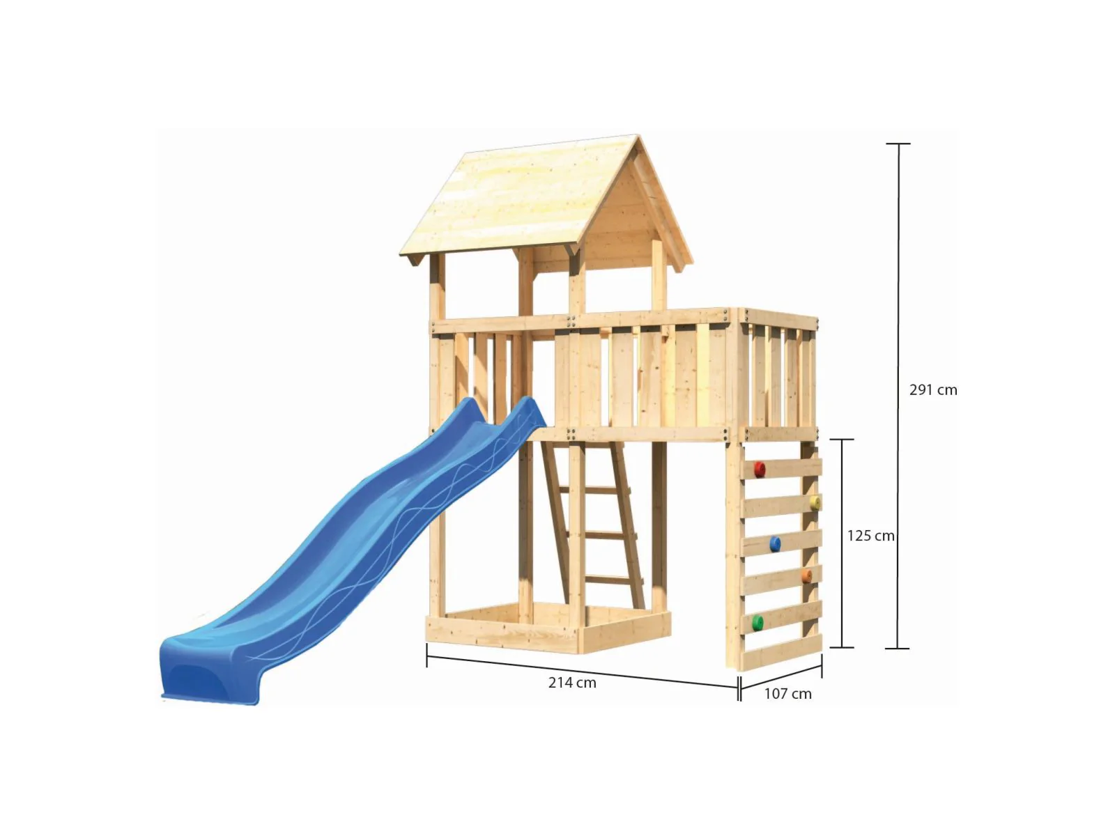 Karibu Spielturm Lotti natur mit Anbauplattform, Kletterwand und Rutsche blau - Image 2