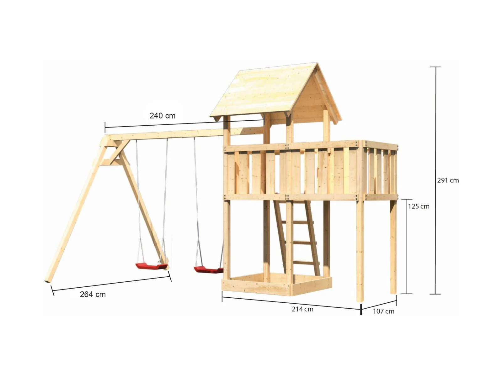 Karibu Spielturm Lotti natur mit Anbauplattform und Doppelschaukel - Image 2