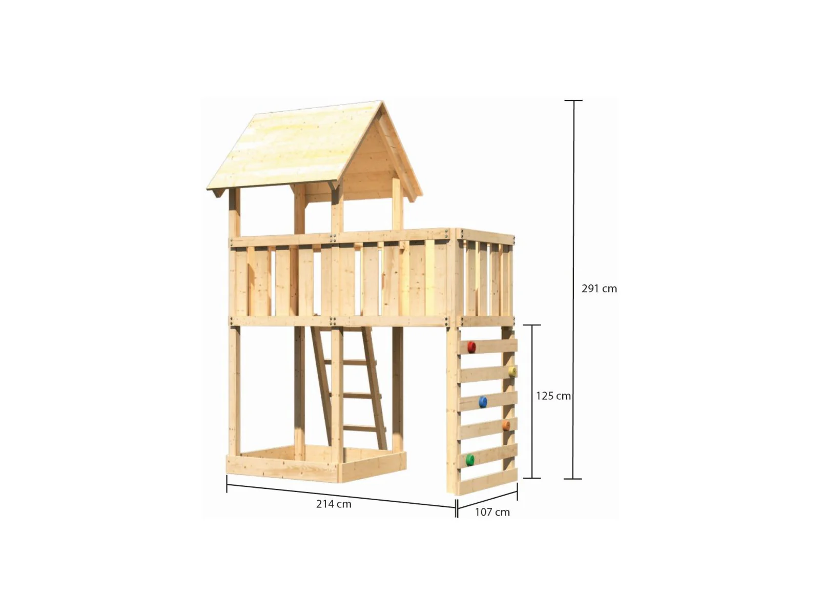 Karibu Spielturm Lotti natur mit Anbauplattform und Kletterwand - Image 2