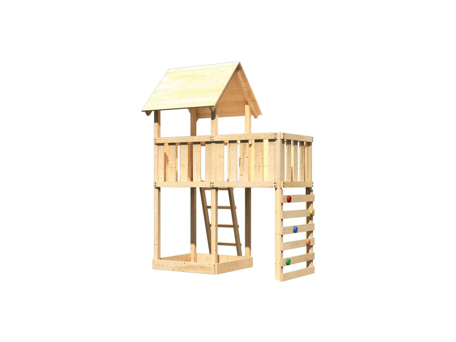 Karibu Spielturm Lotti natur mit Anbauplattform und Kletterwand - Image 4